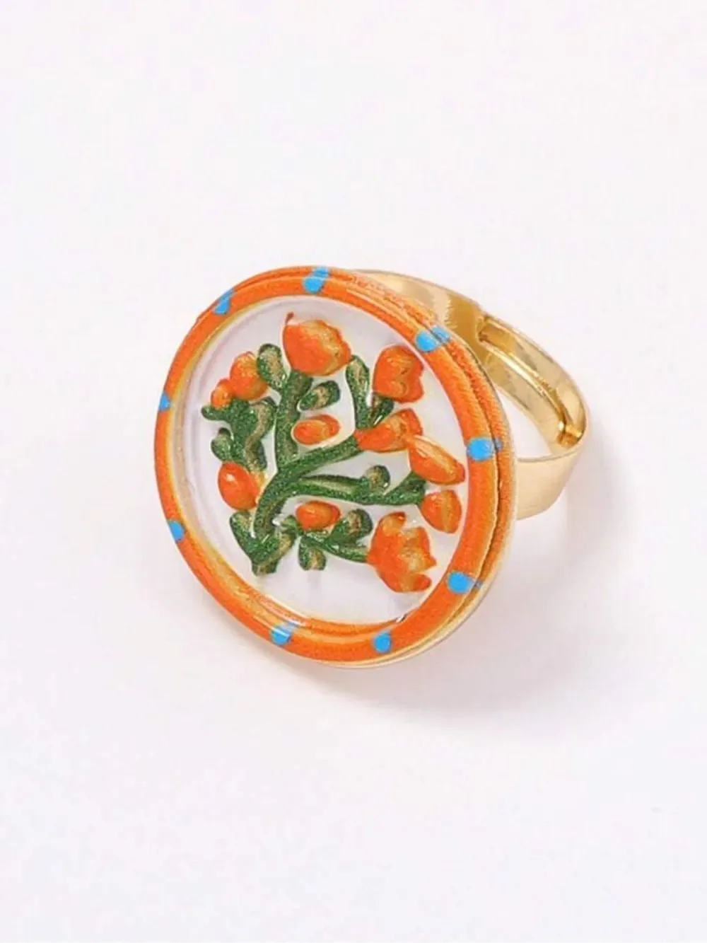 Orange Floral Enamel Ring S1429